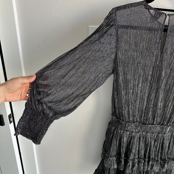 Misa Los Angeles Black Metallic Long Sleeve Tiered Mini Dress Size Small - Picture 6 of 7